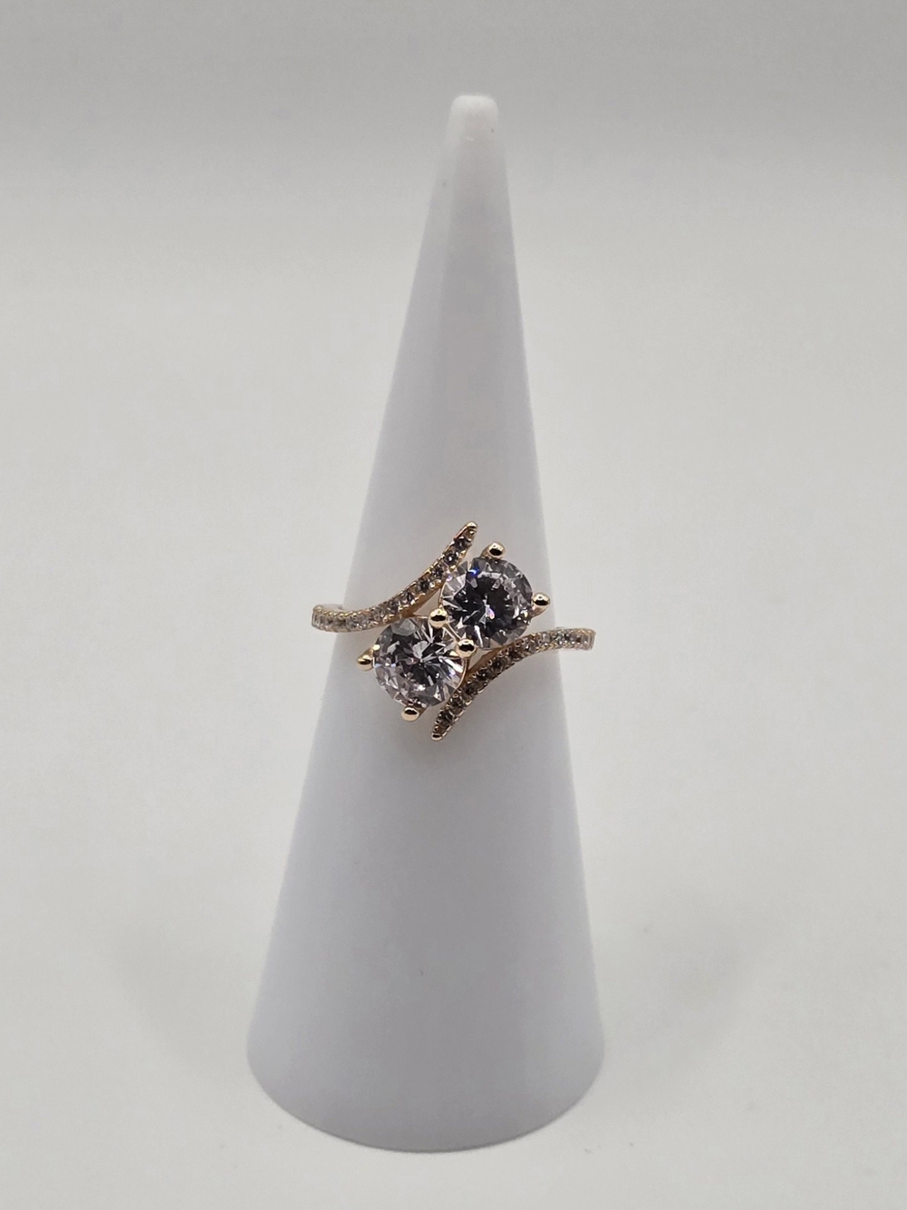 Rose Gold Double Stone Swirl 925 Ring - Pink Crystal Accent